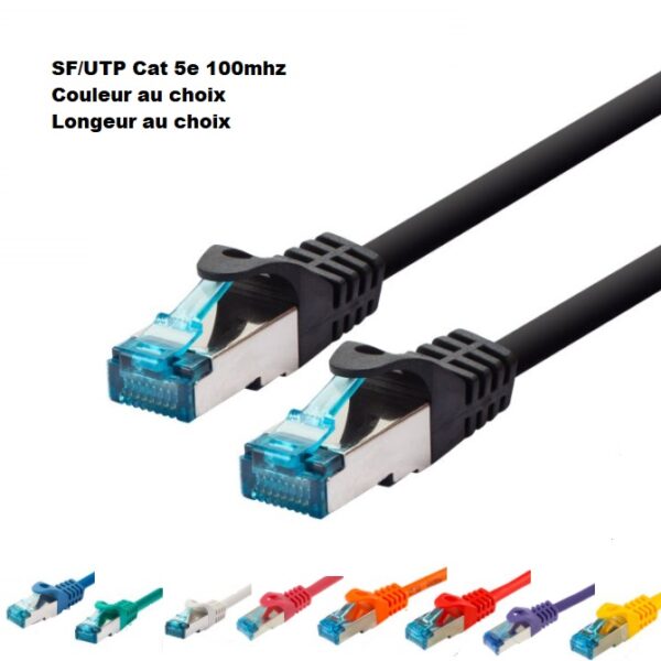 Patch câble SF/UTP Cat. 5e - choix couleur - 0,5M - 10M