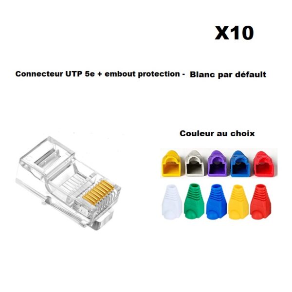 10x connecteur UTP 5e à sertir + embout protection blanc