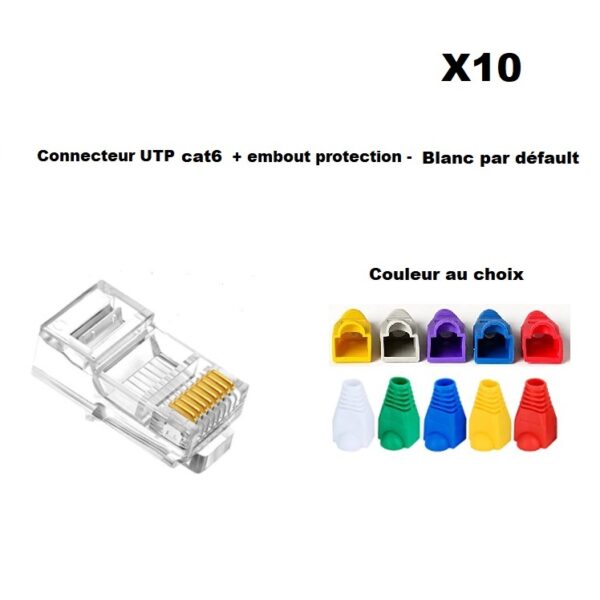 10x connecteur UTP cat6 à sertir + embout protection blanc