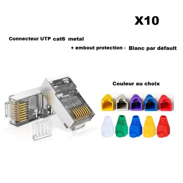 10x connecteur UTP cat6 métal à sertir + embout protection blanc