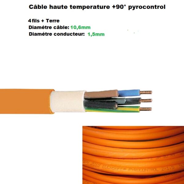 Câble haute température pyrocotrol 4fils + 1 terre max 90° (pack 25métre)