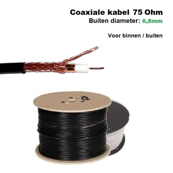 Coaxiale kabel zwarte premium - PE6 Telenet / RG6u Orange / 75 Ohm dubbel afgeschermd 50m - 100m
