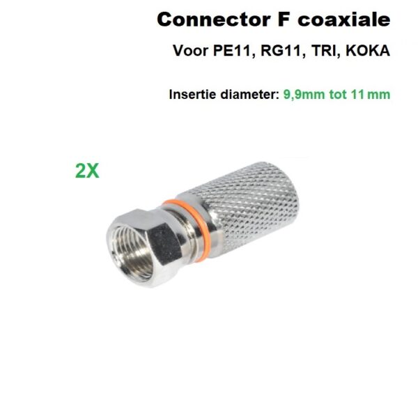 2x Connector F coaxiale PE11 RG11 dubbele waterdichte afdichting, te schroeven.