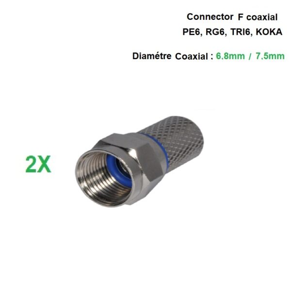 Connecteur F coaxial PE6 RG6 double joint étanche à viser - 2pcs