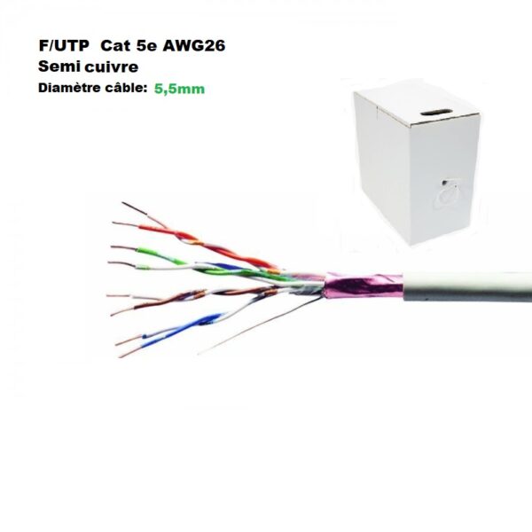 Câble ethernet basic F/UTP Cat. 5e alliage cuivre AWG26 blindé choix 10M à 305M