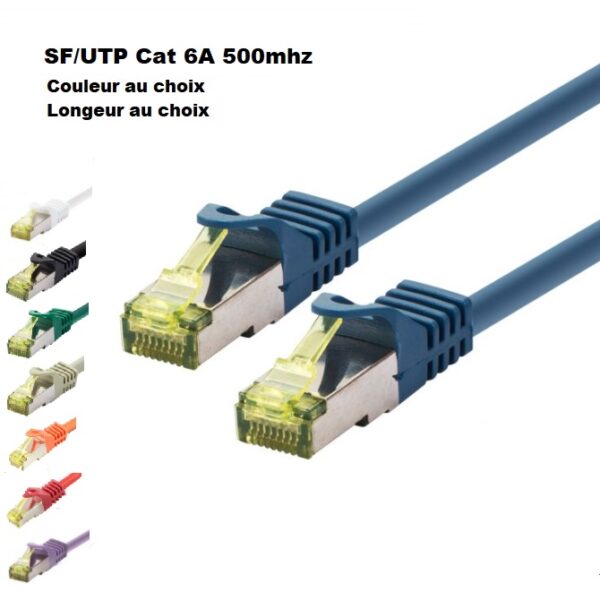 Patch câble SF/ UTP Cat. 6A - choix couleur - 0,5M - 10M