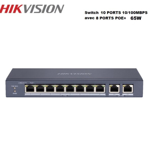 HIKVISION DS-3E0310P-E/M Switch video PoE 65W 10 ports serie value 10/100Mbps
