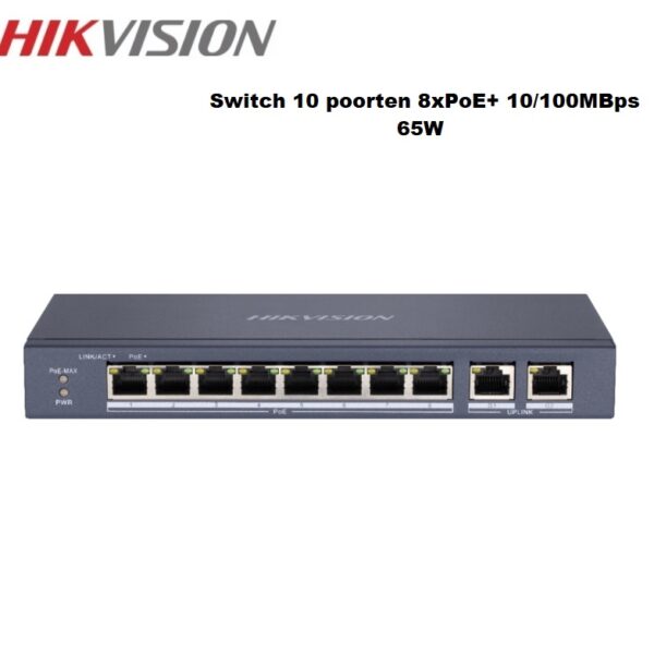 HIKVISION DS-3E0310P-E/M Switch video PoE 65W 10 poorten serie value 10/100Mbps