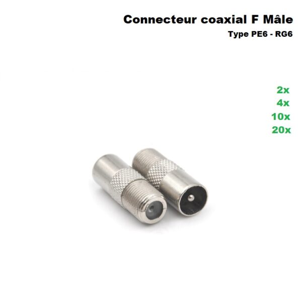 Connecteur F coaxial fiche mâle PE6 RG6