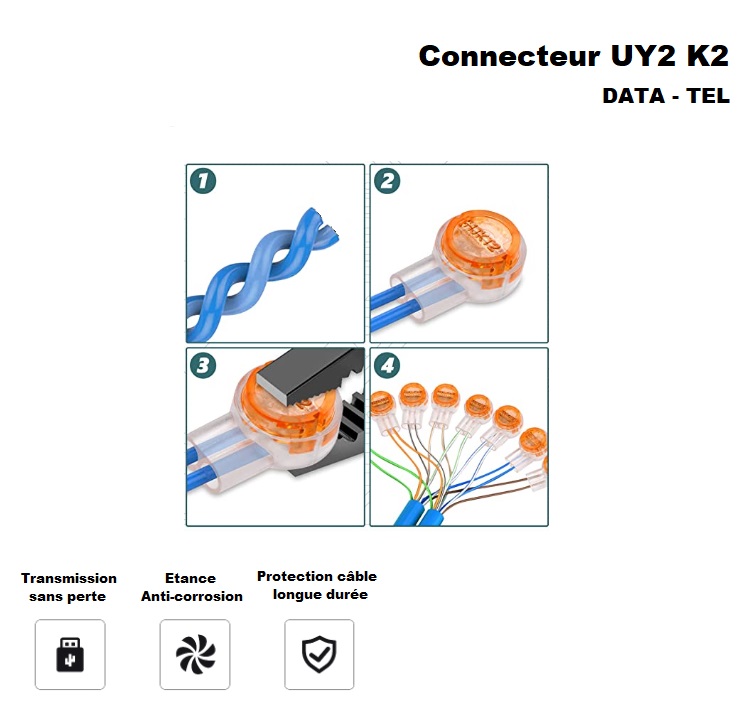 Pack connecteur UY2 K2 câble étanche graisse anti-corosion RJ45 RJ11