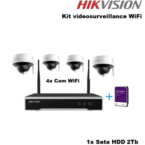 Hikvision Kit videosurveillance WiFi 1xStation 4xCamera dome 1xHDD 2TB