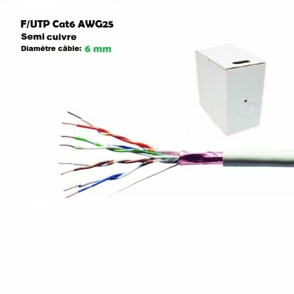 Câble ethernet basic F/UTP Cat 6 alliage cuivre AWG25 blindé choix 10M à 305M