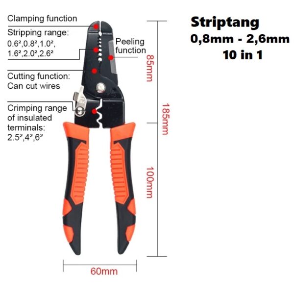 Gereedschap Multifunctionele draadstriptang 10 IN 1 - 185mm