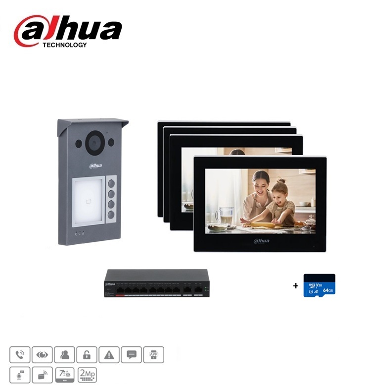Dahua DHI-VTO3311Q-WP Complete IP Video intercomkit met 4 Drukknoppen