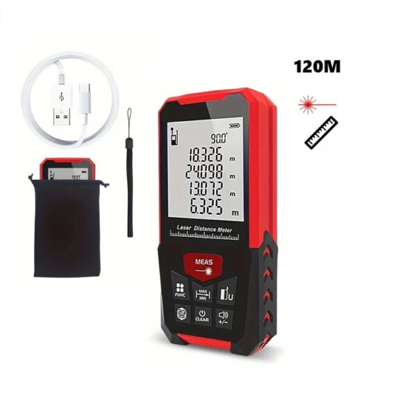 Télémètre laser digital, haute précision, écran LCD, rechargeable, 120M.