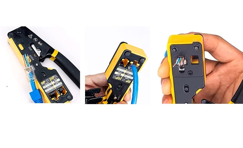 Outil à Sertir et Coupe Connecteur RJ45 RJ11 - Indicateur couleur et compatible passthrough