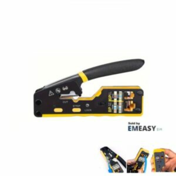 Outil à Sertir et Coupe Connecteur RJ45 RJ11 - Indicateur couleur et compatible passthrough