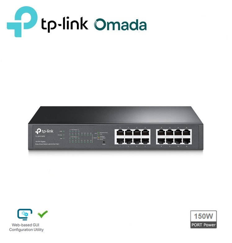 Tp-Link Omada TL-SG1016PE Switch PoE+ 150W Easy Smart 16-Port Gigabit, 8-Port PoE+