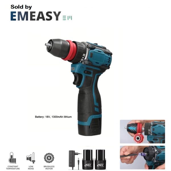 Perceuse Tournevis Électrique 2 en 1 - 18V, 45Nm, Moteur Brushless