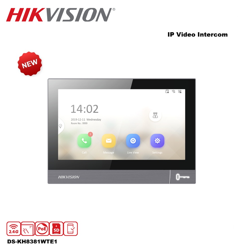 HIKVISION DS-KH8381-WTE1 Interphone IP écran poste intérieur tactile 7″ WiFi, PoE