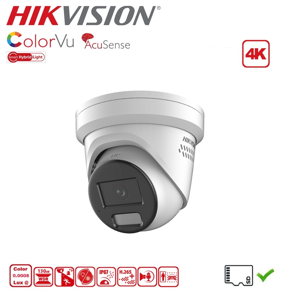HIKVISION DS-2CD2387G2H-LISU/SL Camera tourelle ColorVu AcuSense Smart Hybrid Light 8 MP