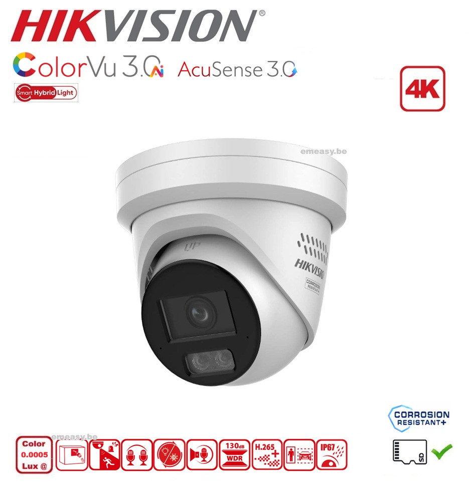 HIKVISION DS-2CD2387G3-LIS2UY/SL (RB) Camera tourelle ColorVu 3.0 - AcuSense 3.0 - 8 MP 4K
