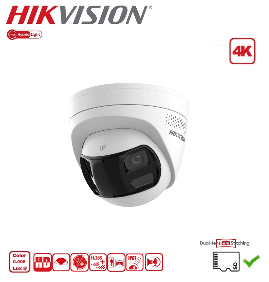 HIKVISION DS-2CD1383G2P-LIUF/SL Camera tourelle panoramique, 8MP 4K - 2,8mm