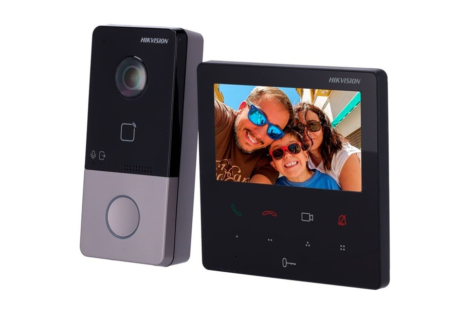 Hikvision DS-KIS606-P Kit Interphone IP vidéo, 1 bouton, écran 4.3” tactile avec 9 boutons direct.