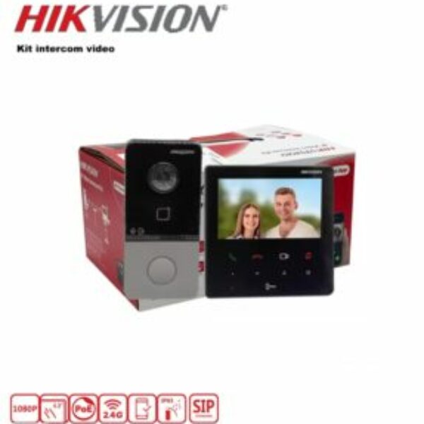 Hikvision DS-KIS606-P Kit Interphone IP vidéo, 1 bouton, écran 4.3” tactile avec 9 boutons direct.