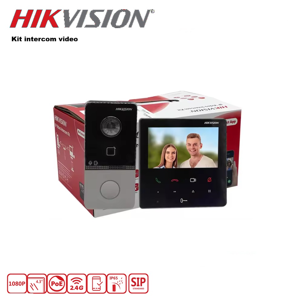 Hikvision DS-KIS606-P Kit Interphone IP vidéo, 1 bouton, écran 4.3” tactile avec 9 boutons direct.