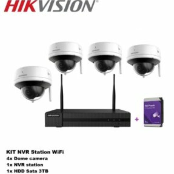 Hikvision Kit videosurveillance WiFi, Station NVR 8CH, 4x Camera dome, WD HDD 3TB