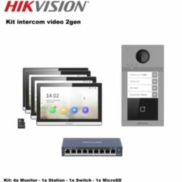 Hikvision Kit intercom video 4 knoppen/woningen - DS-KV8413-WME1, DS-KH6350-WTE1, PoE WiFi