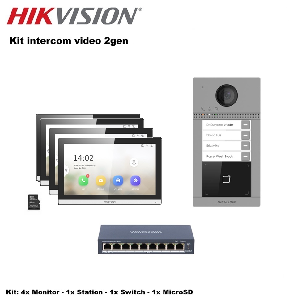 Hikvision kit interphone IP video 4 boutons/logements - DS-KV8413-WME1, DS-KH6350-WTE1