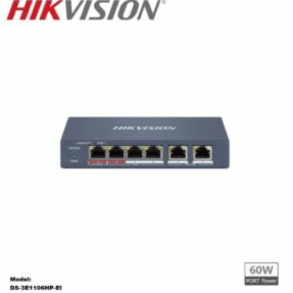 Hikvision DS-3E1106HP-EI Switch PoE, Fast Ethernet, manageable, 60W, 4/2 Port